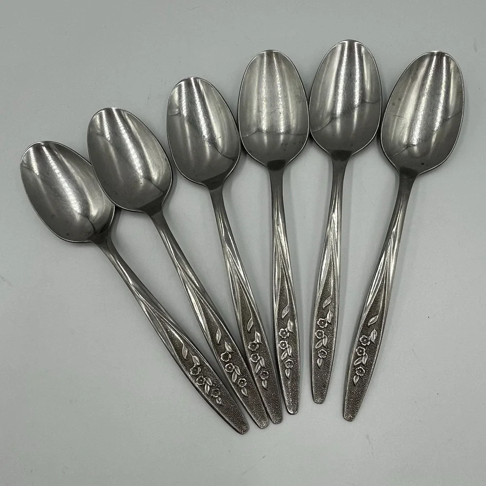 Vintage MCM Radiant Rose Superior Stainless Made In USA Set Of 6 Tablespoons